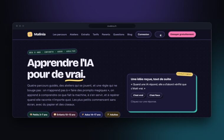 Aperçu du site Malinia